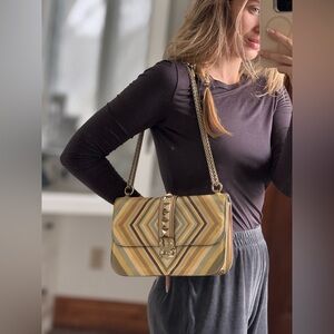 VALENTINO original bag, Yellow and Brown Striped with Metallic Chain